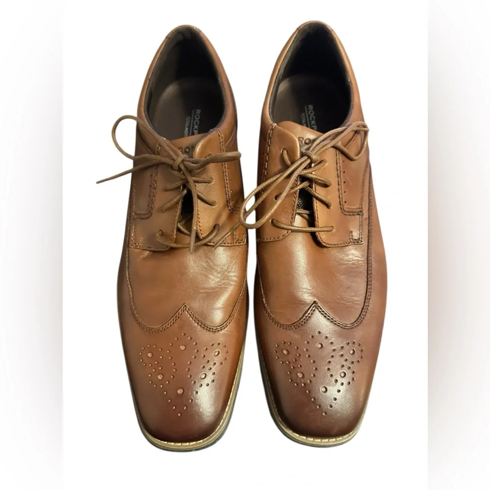 Rockport Total Motion Mens Tan Leather Wingtip Oxford Dress Shoes CJ2865 Size 12